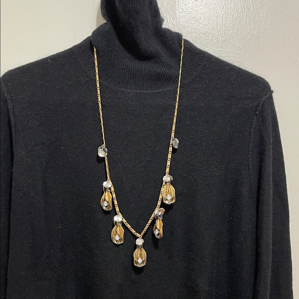 J. Crew Gold and Silver with faux Rhinestone and Opals Necklace 30”